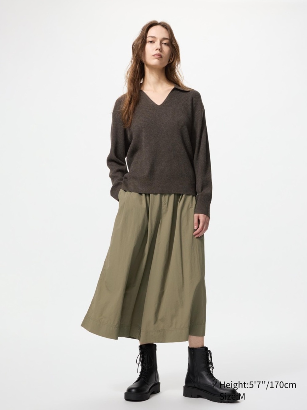 Uniqlo Women's Ribbed V-Neck Collared Sweater - Brown XS